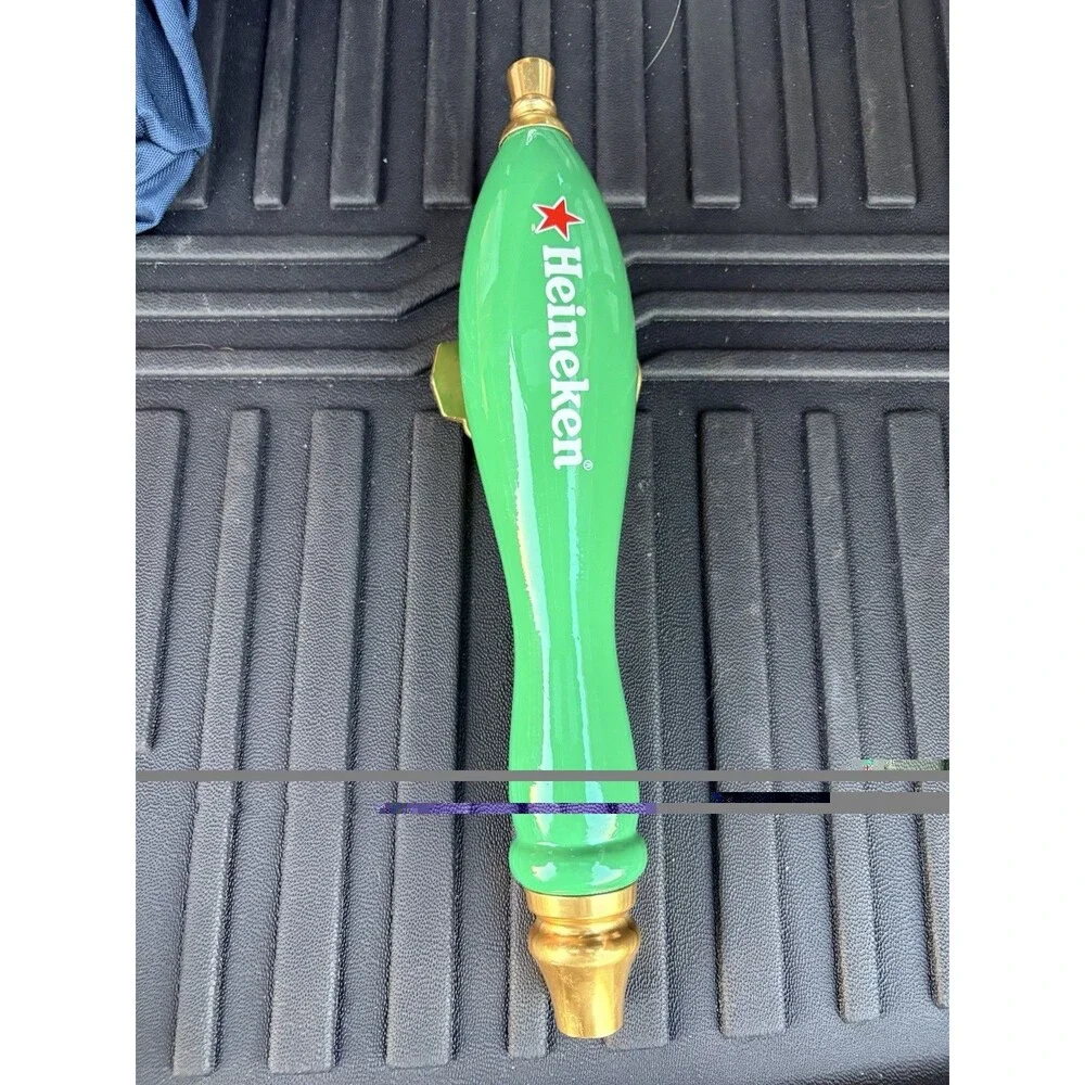 Heineken Red Star Pub Style Logo Beer Tap Handle 11.5” Green w/Brass Ends
